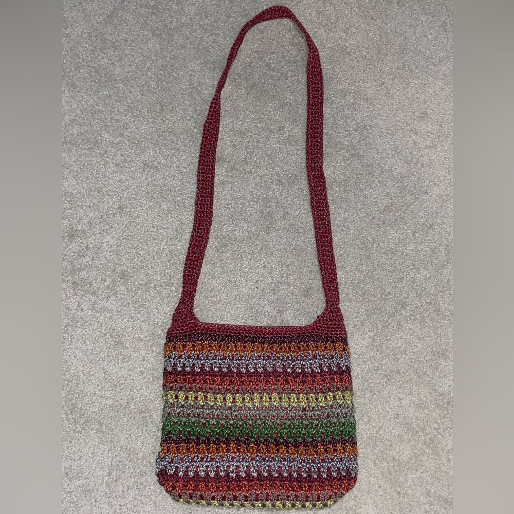 The Sak Red Multi-Color Crochet Crossbody Purse Bag